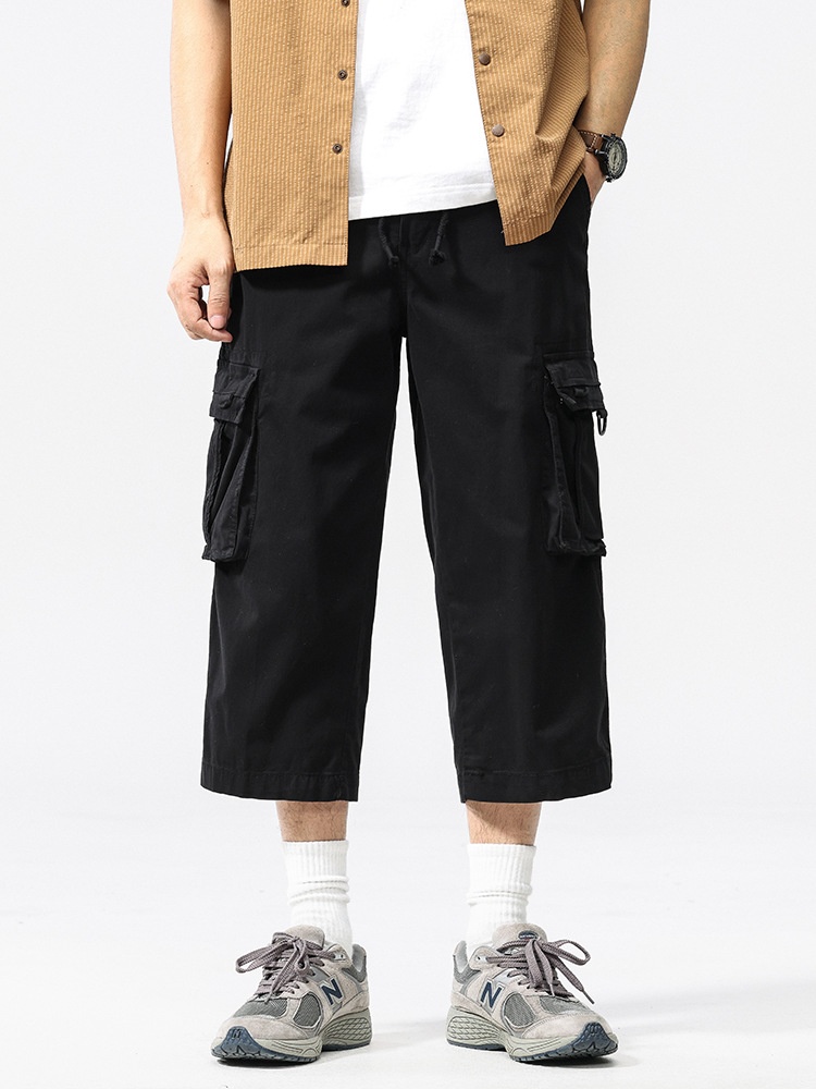 Relaxed Fit Multi-Pocket Functional Men's Cropped Cargo Pants