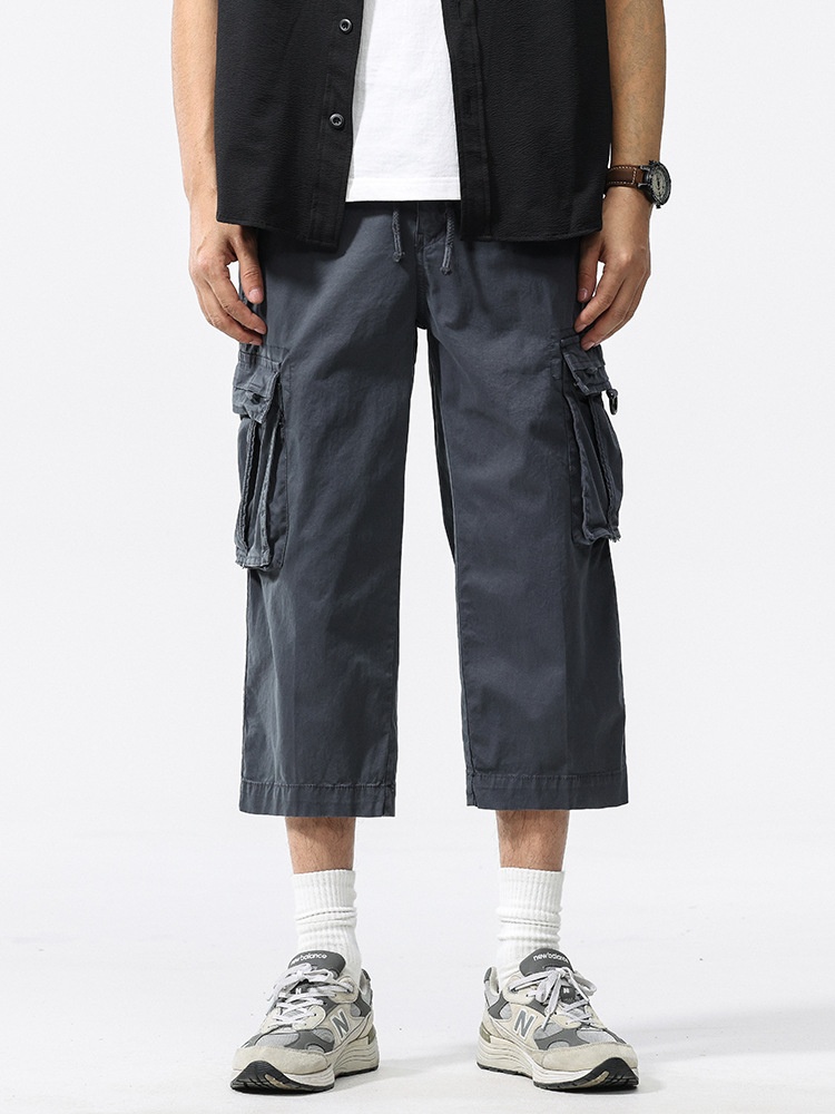 Relaxed Fit Multi-Pocket Functional Men's Cropped Cargo Pants