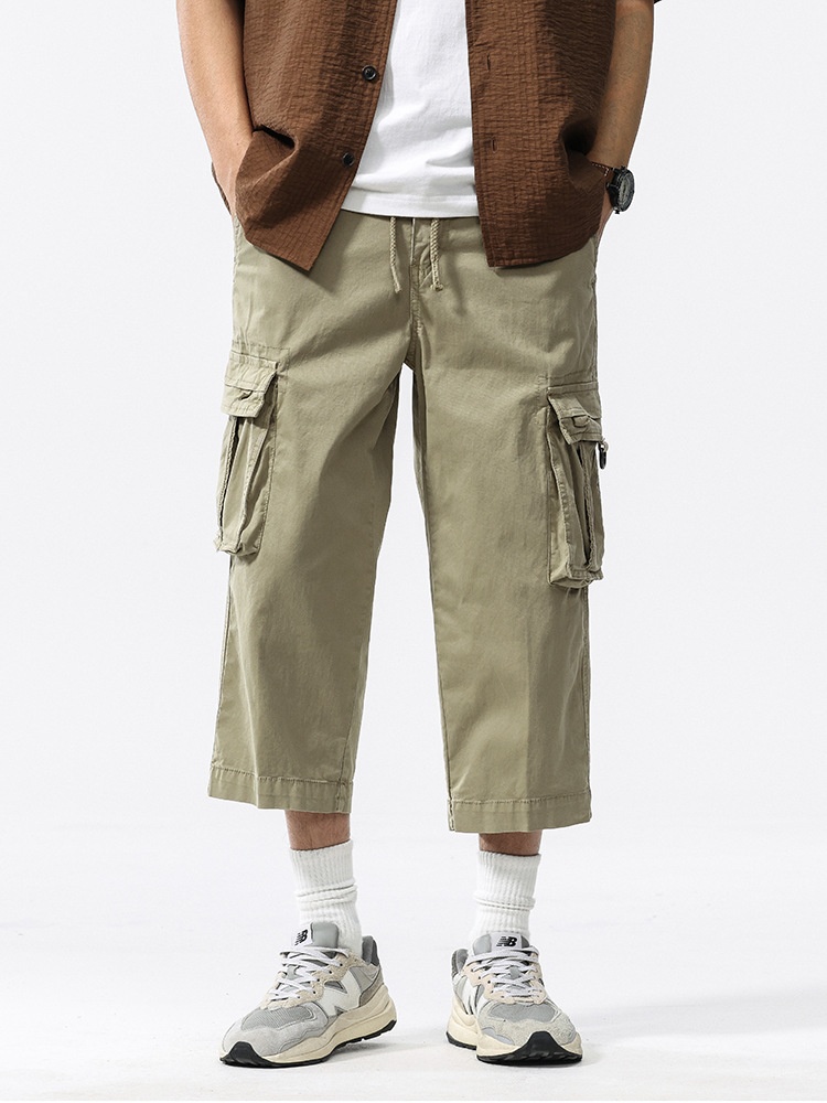 Relaxed Fit Multi-Pocket Functional Men's Cropped Cargo Pants
