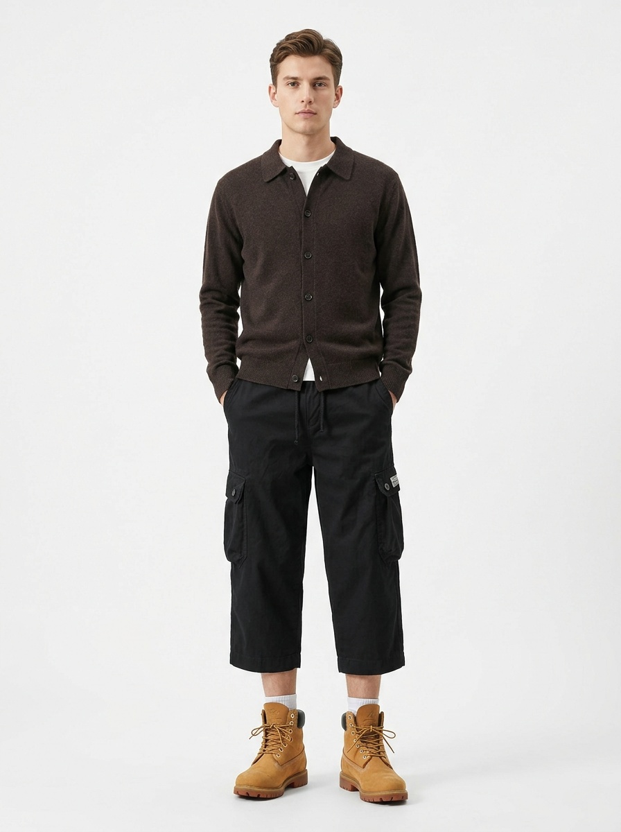 Straight Fit Multi-Pocket Men's Cargo Pants in Cropped Length
