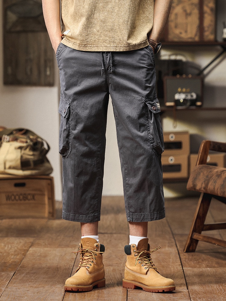 Straight Fit Multi-Pocket Men's Cargo Pants in Cropped Length