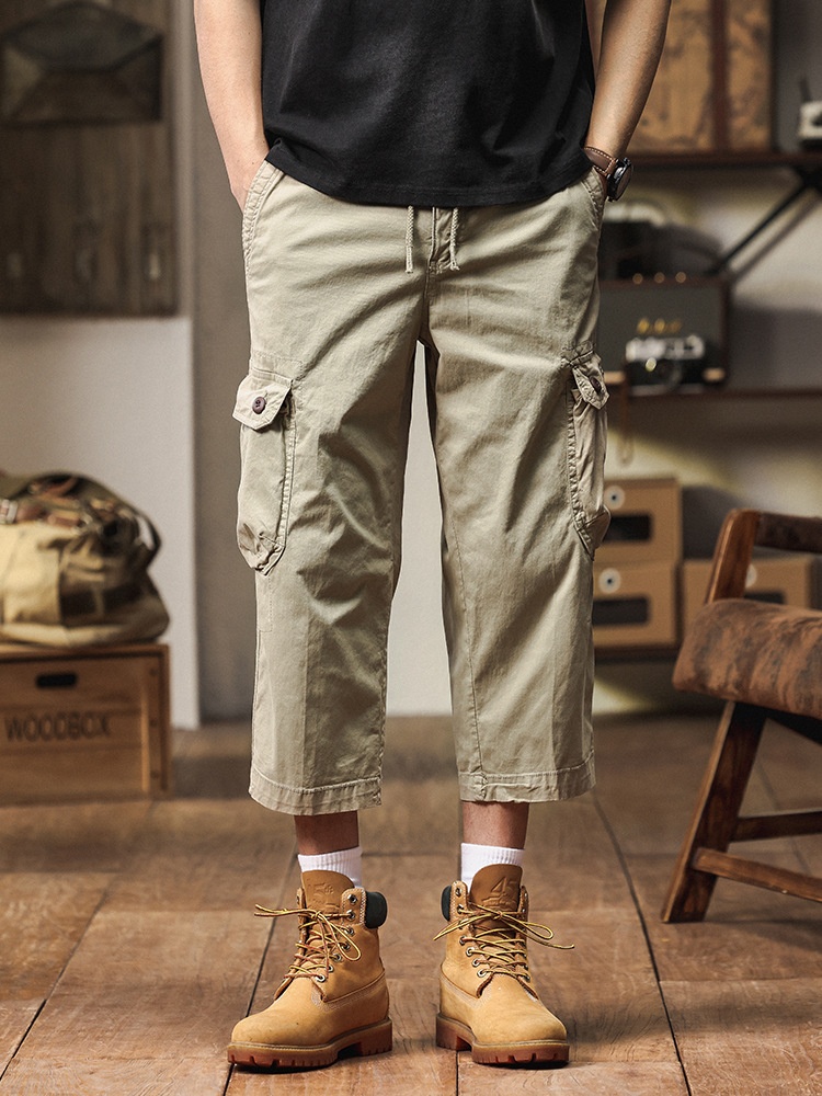 Straight Fit Multi-Pocket Men's Cargo Pants in Cropped Length