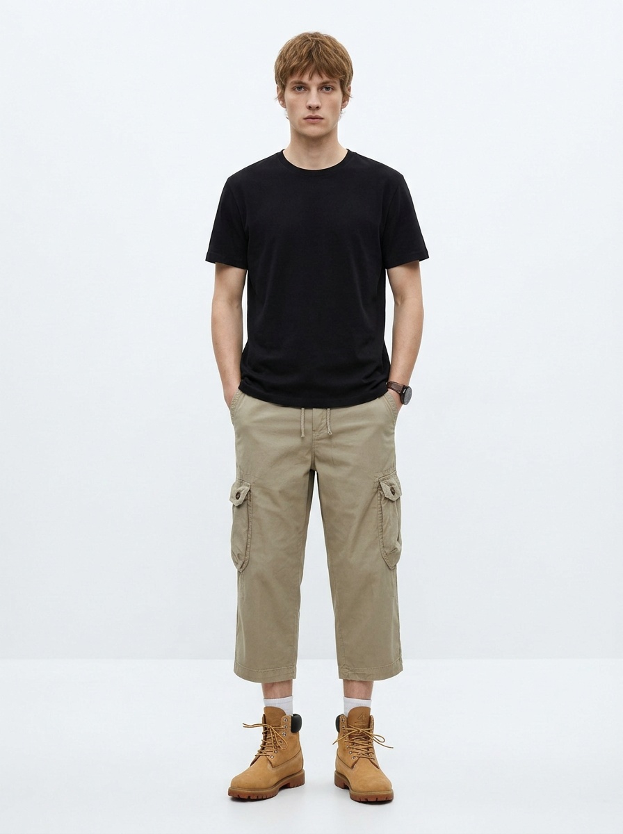 Straight Fit Multi-Pocket Men's Cargo Pants in Cropped Length