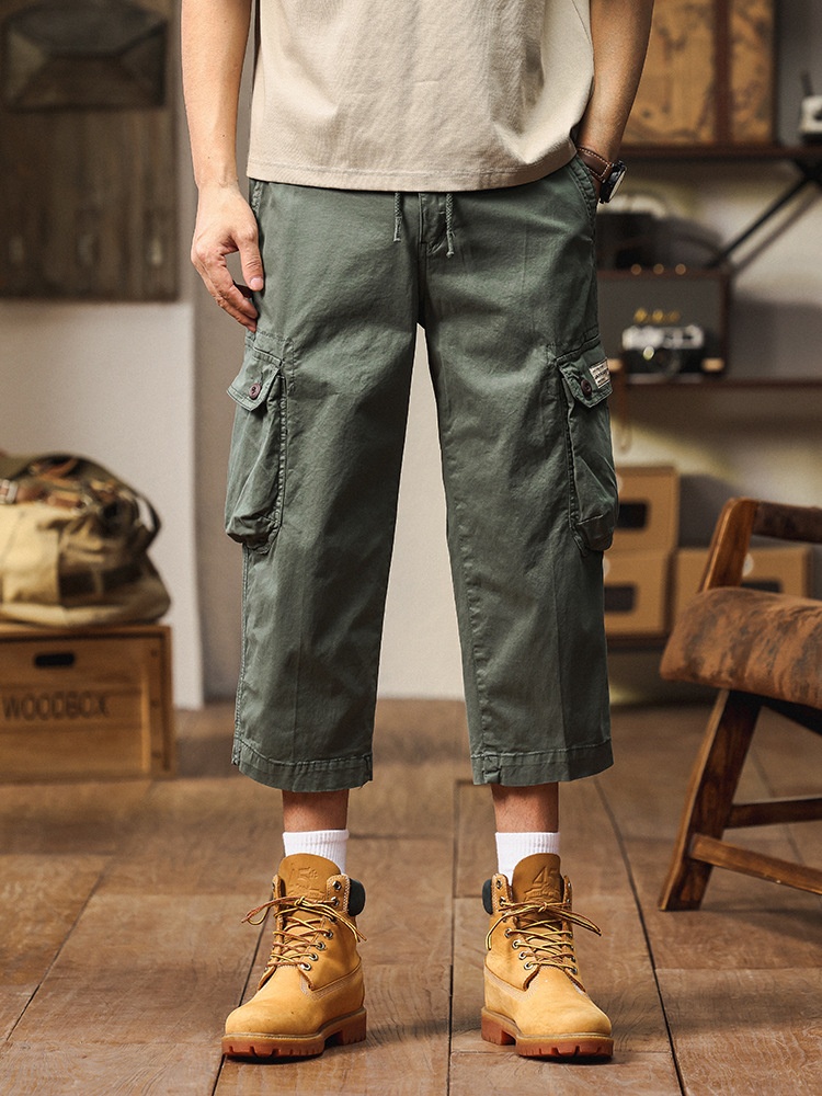Straight Fit Multi-Pocket Men's Cargo Pants in Cropped Length