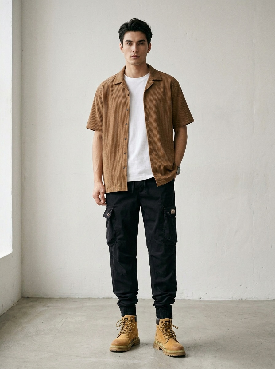 Pleated Functional Stretch Men's Cargo Pants for Outdoor Casual Wear