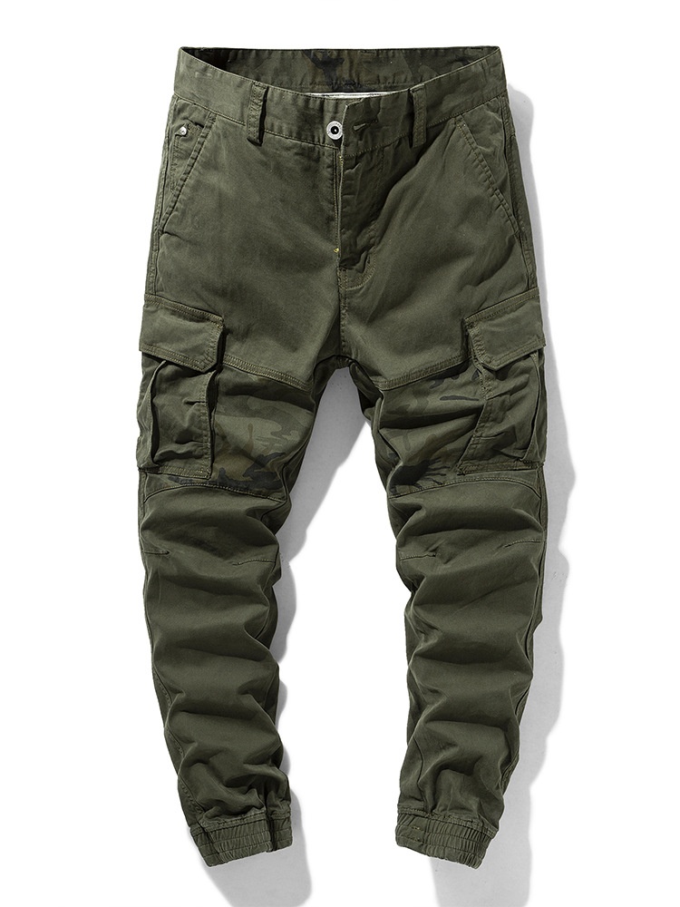 Vintage Style Stretch Slim Fit Men's Tapered Cargo Pants for Outdoor Casual Wear