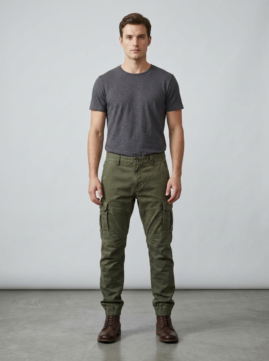 Vintage Style Stretch Slim Fit Men's Tapered Cargo Pants for Outdoor Casual Wear
