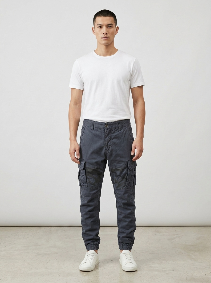 Vintage Style Stretch Slim Fit Men's Tapered Cargo Pants for Outdoor Casual Wear
