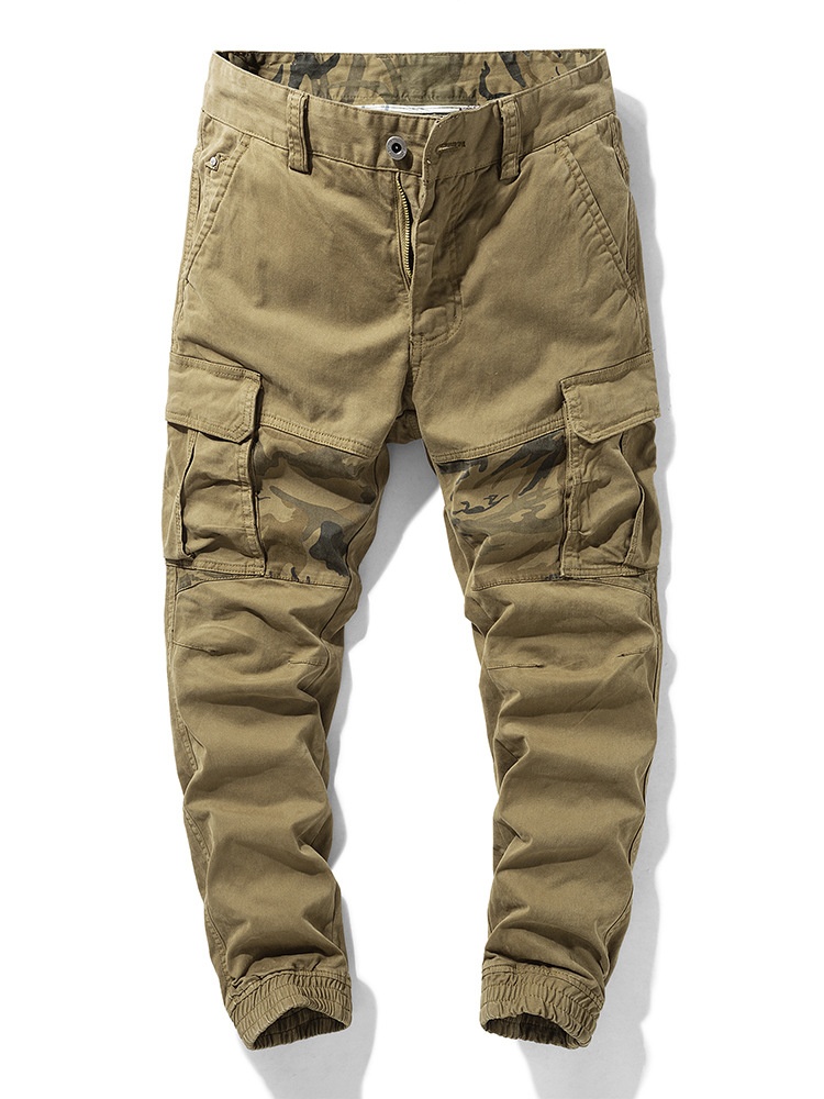 Vintage Style Stretch Slim Fit Men's Tapered Cargo Pants for Outdoor Casual Wear