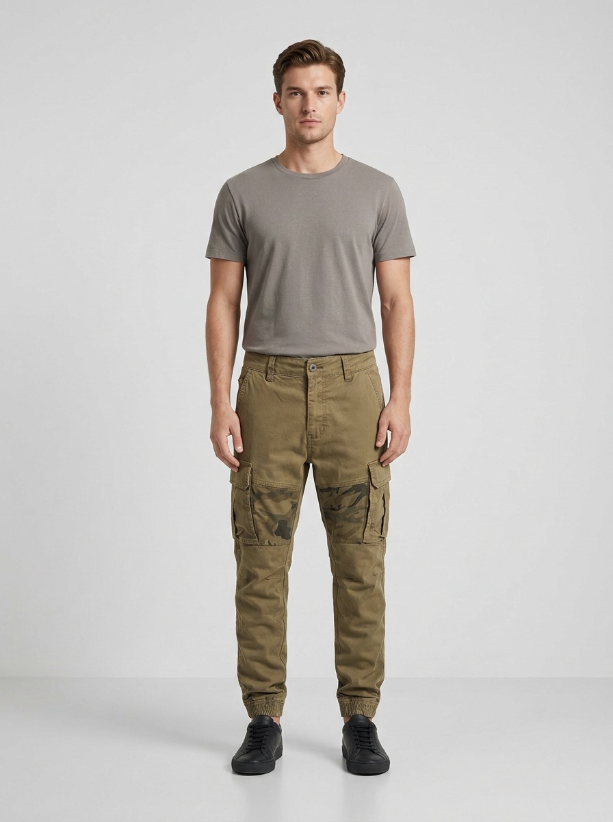 Vintage Style Stretch Slim Fit Men's Tapered Cargo Pants for Outdoor Casual Wear