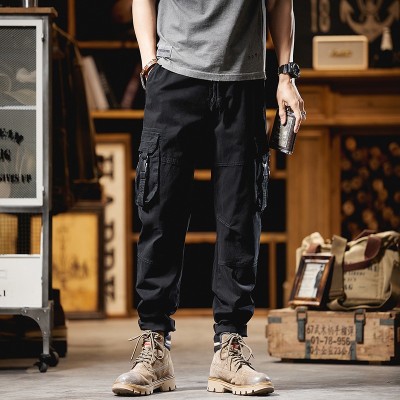 Vintage-Inspired Relaxed Fit Cuffed Men's Cargo Pants for Outdoor Casual Wear