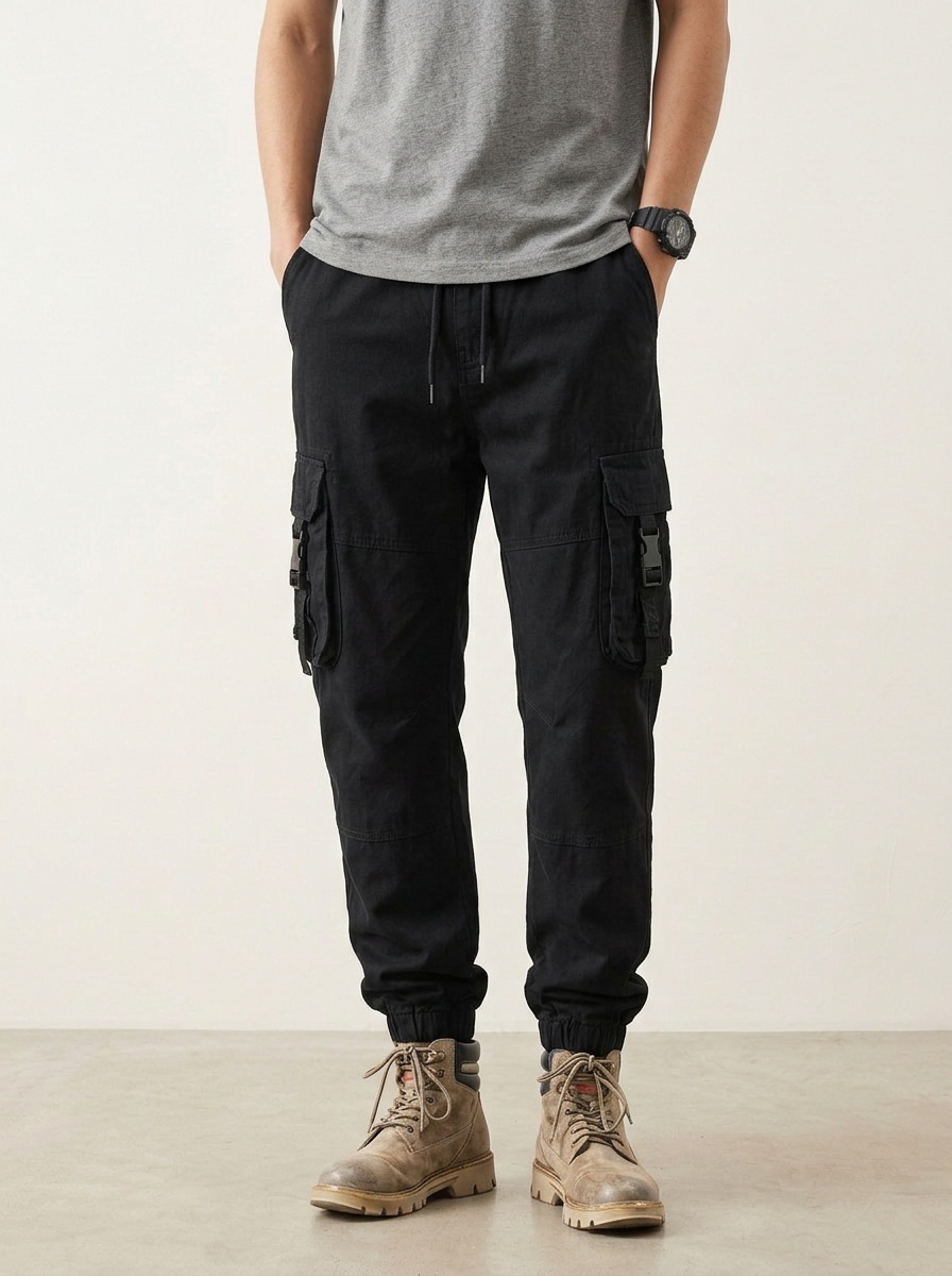 Vintage-Inspired Relaxed Fit Cuffed Men's Cargo Pants for Outdoor Casual Wear