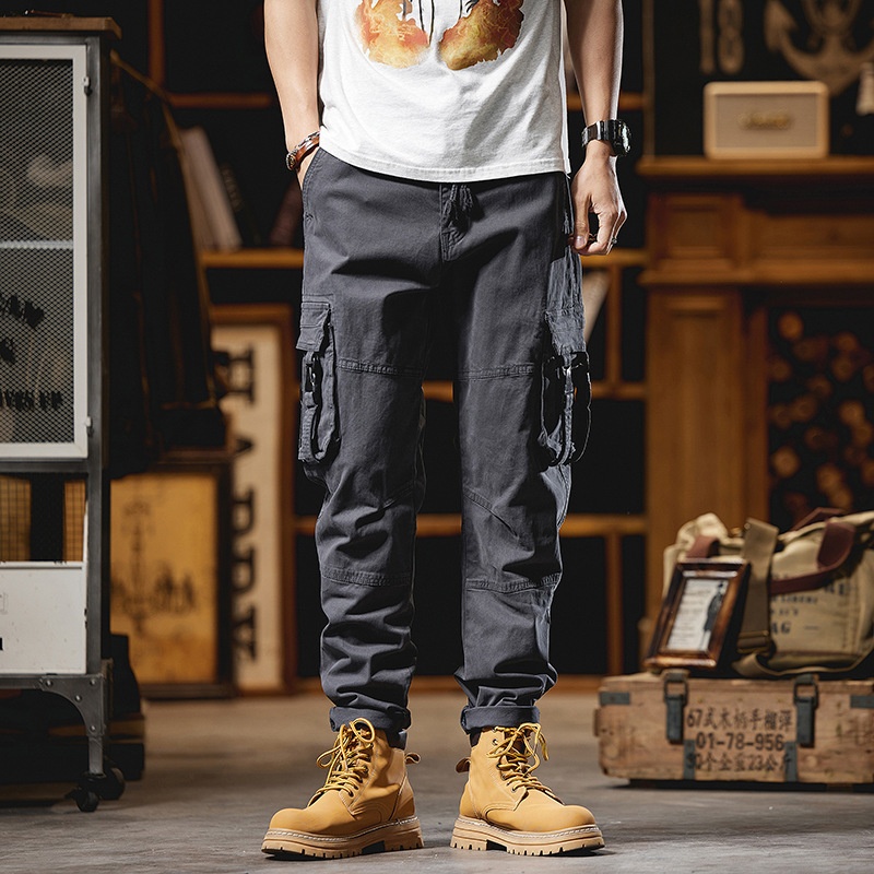 Vintage-Inspired Relaxed Fit Cuffed Men's Cargo Pants for Outdoor Casual Wear