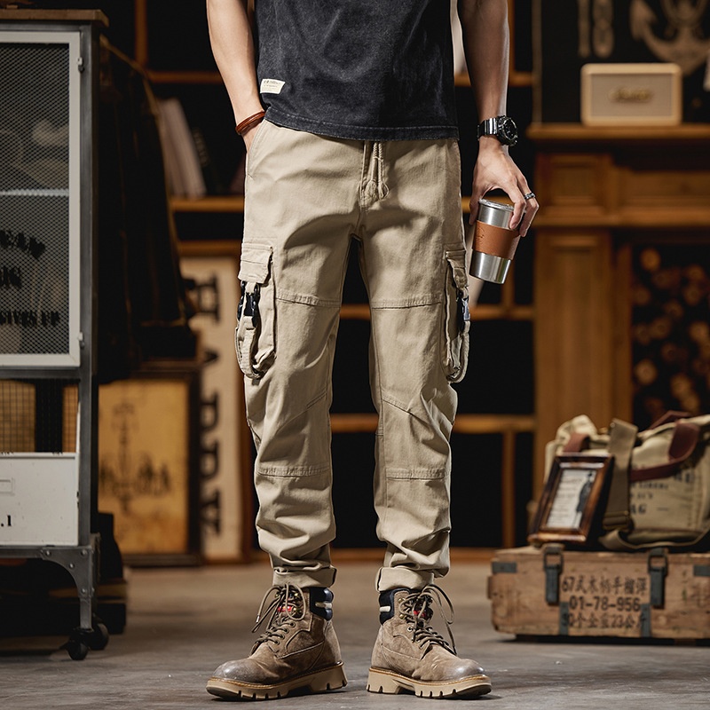 Vintage-Inspired Relaxed Fit Cuffed Men's Cargo Pants for Outdoor Casual Wear