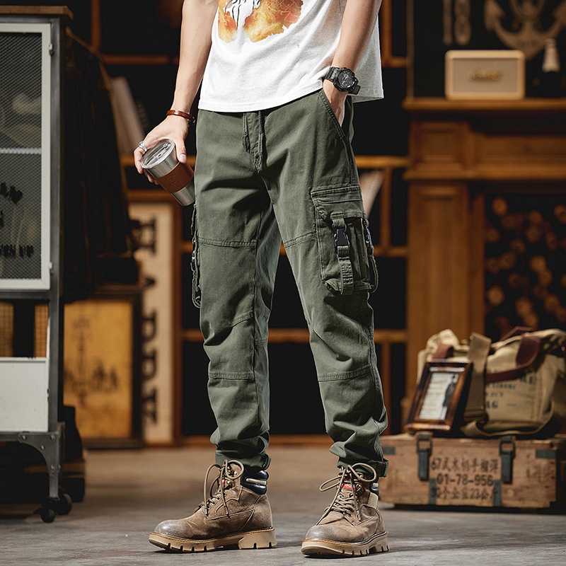 Vintage-Inspired Relaxed Fit Cuffed Men's Cargo Pants for Outdoor Casual Wear