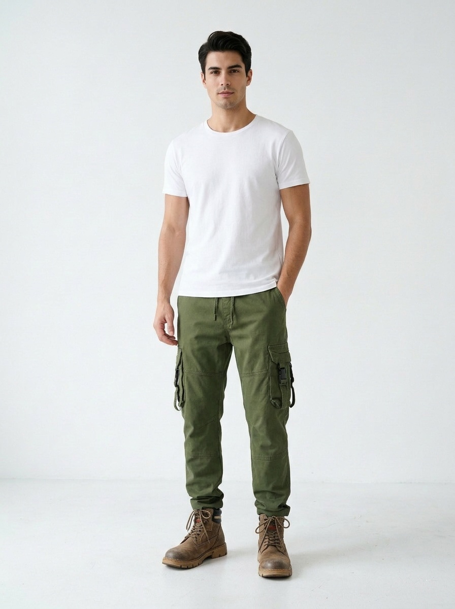 Vintage-Inspired Relaxed Fit Cuffed Men's Cargo Pants for Outdoor Casual Wear