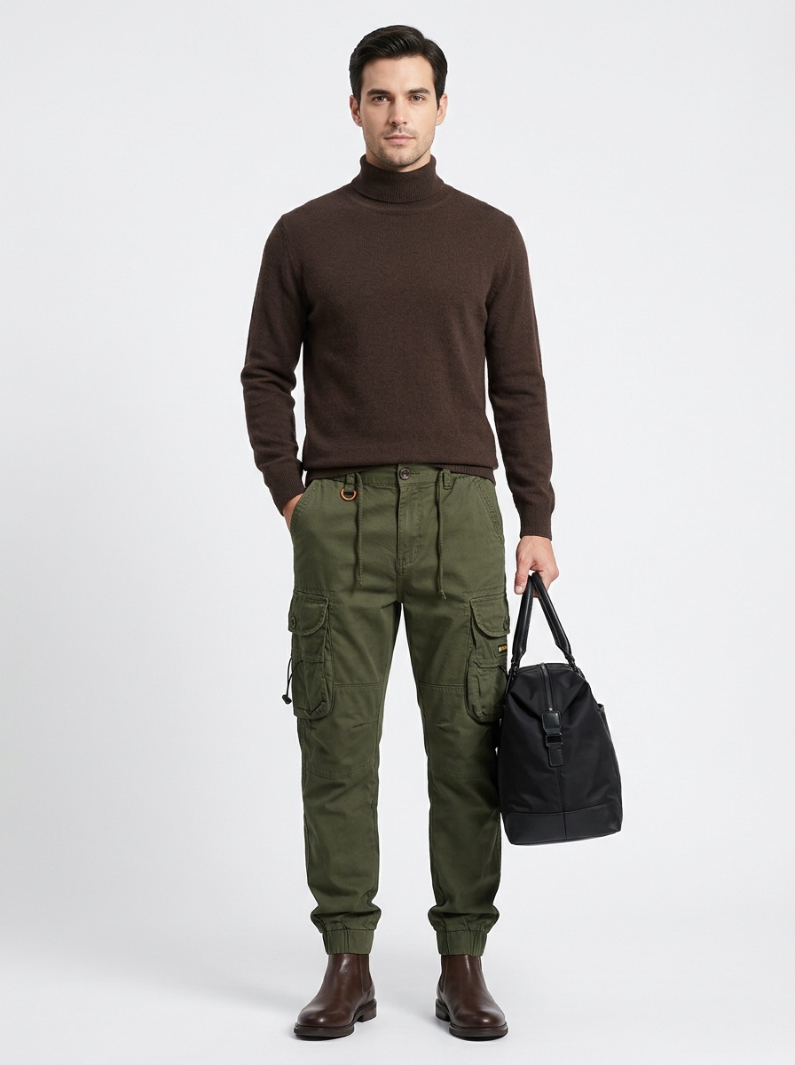 Multi-Pocket Cuffed Men's Cargo Pants for Versatile Casual Wear