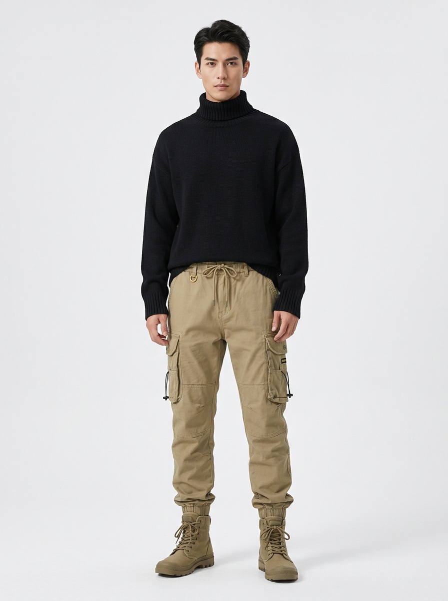 Multi-Pocket Cuffed Men's Cargo Pants for Versatile Casual Wear