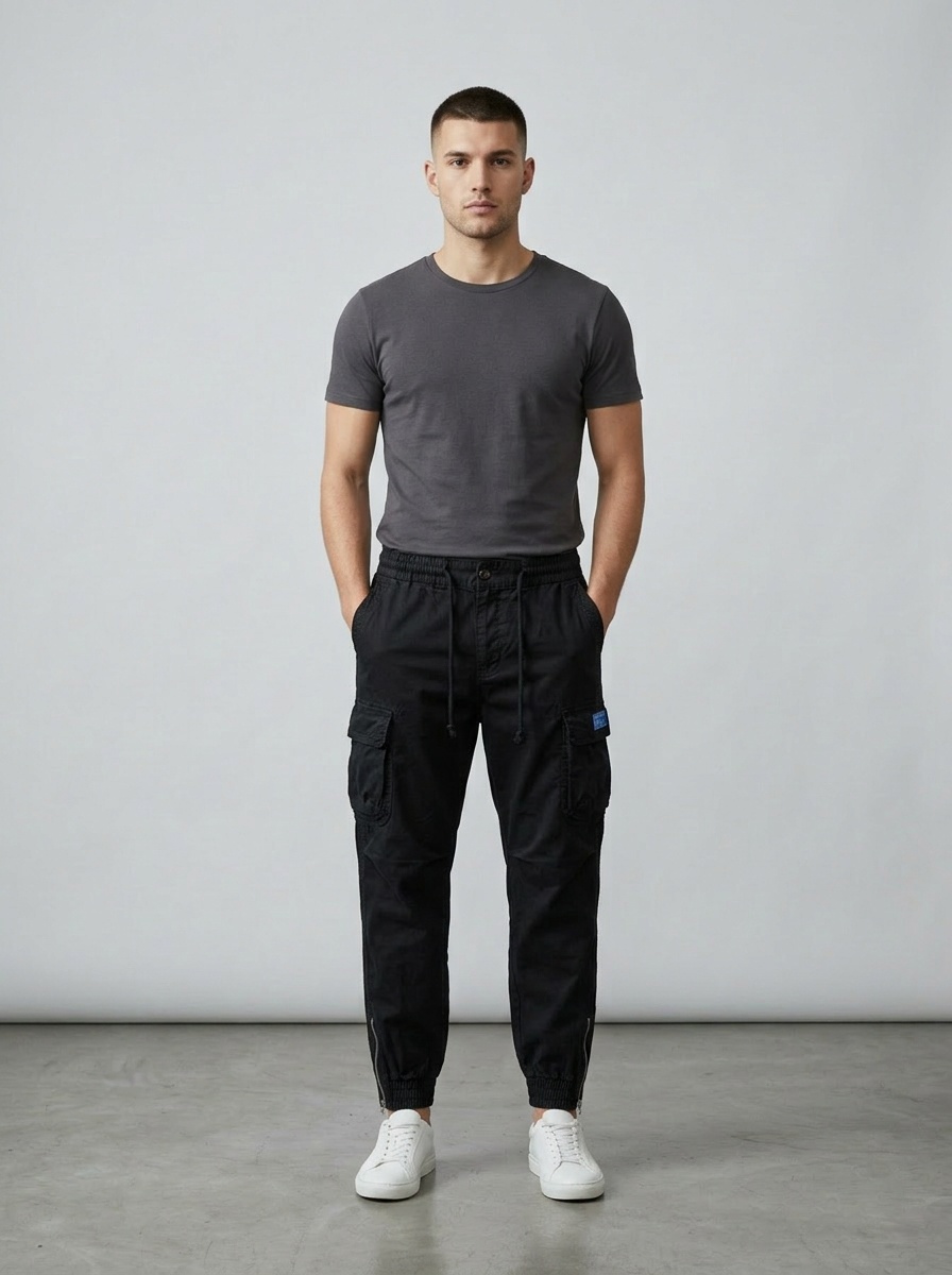 Multi-Pocket Zipper Detail Stretch Fit Men's Cargo Pants for Casual Wear