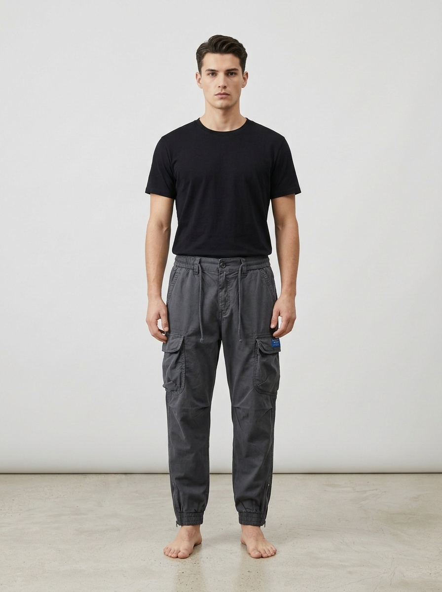 Multi-Pocket Zipper Detail Stretch Fit Men's Cargo Pants for Casual Wear