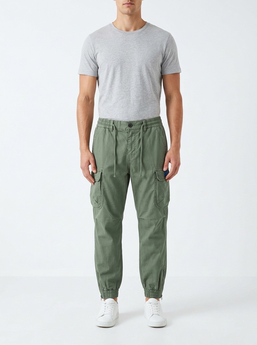 Multi-Pocket Zipper Detail Stretch Fit Men's Cargo Pants for Casual Wear