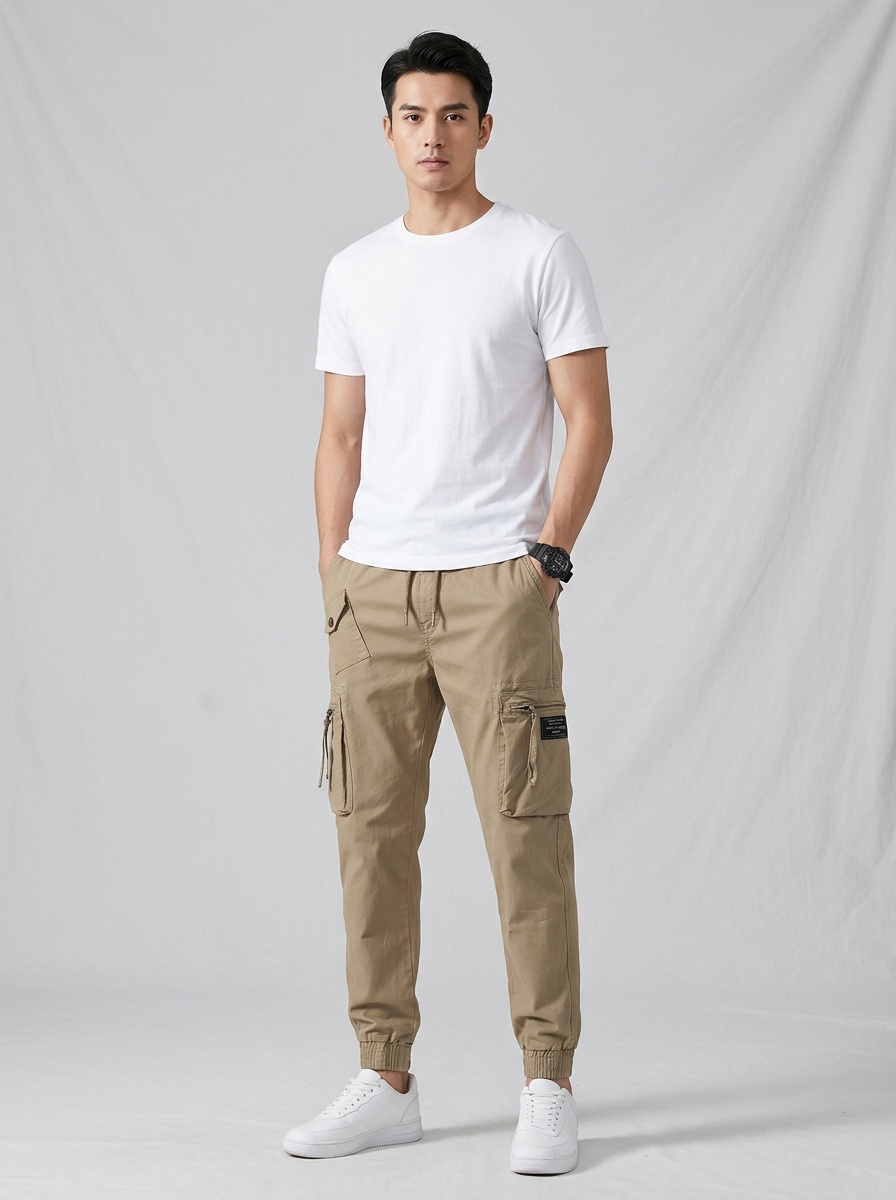 Lightweight Stretch Fit Multi-Pocket Men's Cargo Pants for Outdoor Casual Wear