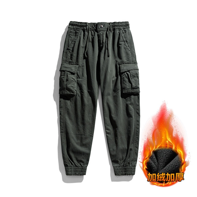 Slim Fit Thickened Men's Cargo Pants for Winter Casual Wear