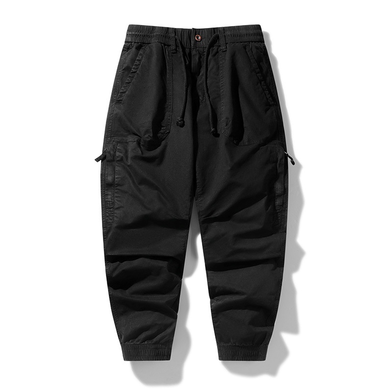 Schmal geschnittene, dehnbare Herren-Cargohose im Vintage-Stil mit Bündchen für die Freizeit