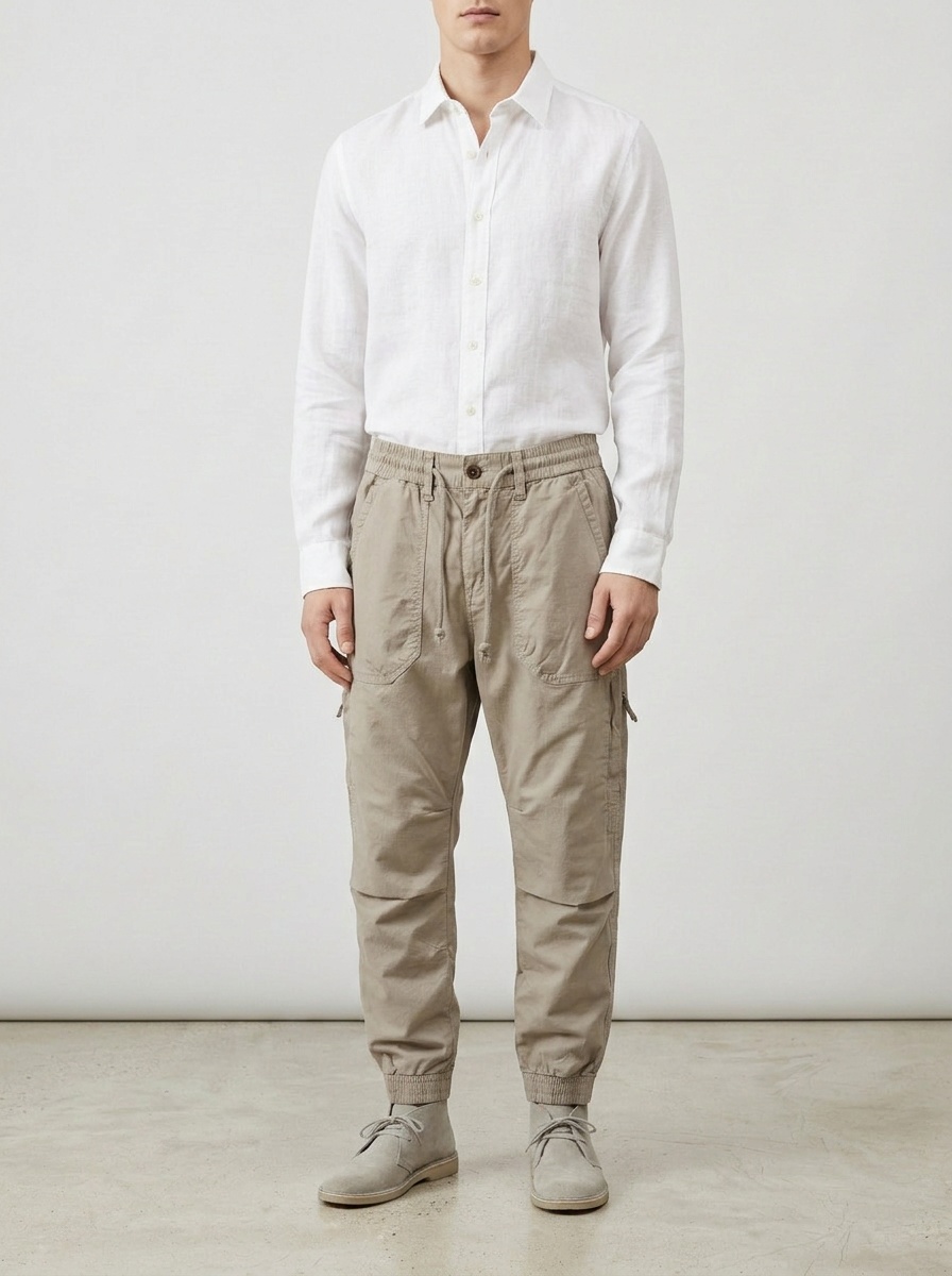 Schmal geschnittene, dehnbare Herren-Cargohose im Vintage-Stil mit Bündchen für die Freizeit