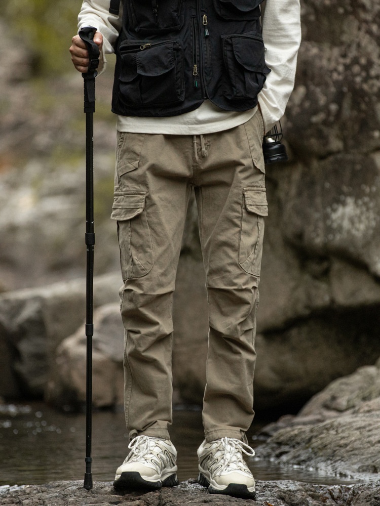 Functional Outdoor Stretch Men's Cargo Pants with Drawstring Hem