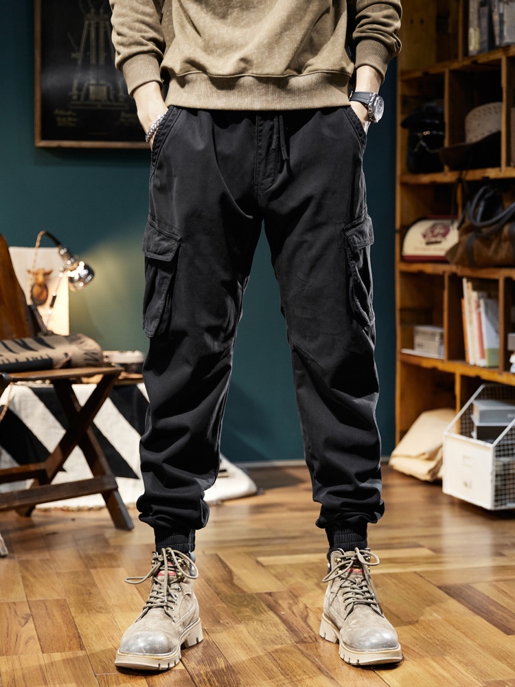 Fleecegefütterte Vintage-Stretch-Jogginghose für Herren mit Cargo-Design und Bündchen für den Winter – ideal für Outdoor-Aktivitäten.