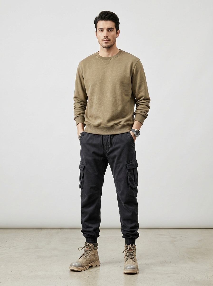Fleecegefütterte Vintage-Stretch-Jogginghose für Herren mit Cargo-Design und Bündchen für den Winter – ideal für Outdoor-Aktivitäten.