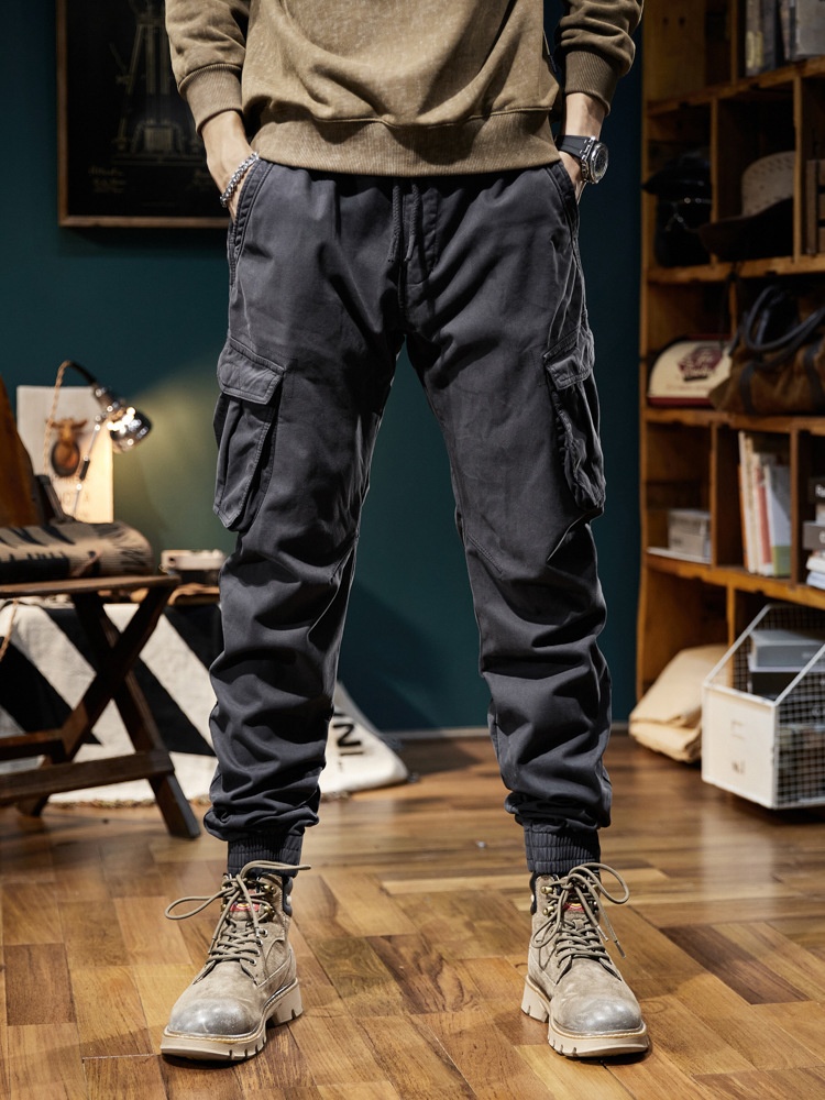 Fleecegefütterte Vintage-Stretch-Jogginghose für Herren mit Cargo-Design und Bündchen für den Winter – ideal für Outdoor-Aktivitäten.