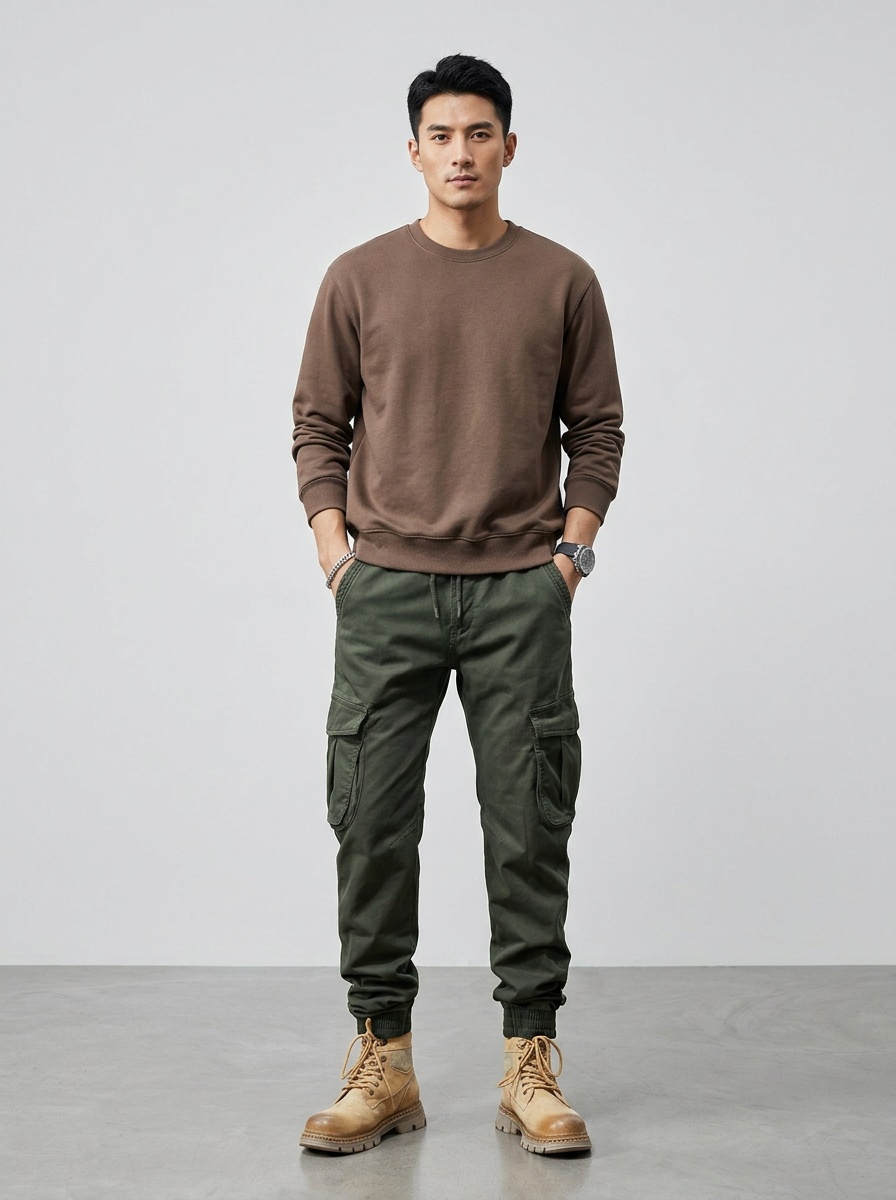 Fleecegefütterte Vintage-Stretch-Jogginghose für Herren mit Cargo-Design und Bündchen für den Winter – ideal für Outdoor-Aktivitäten.