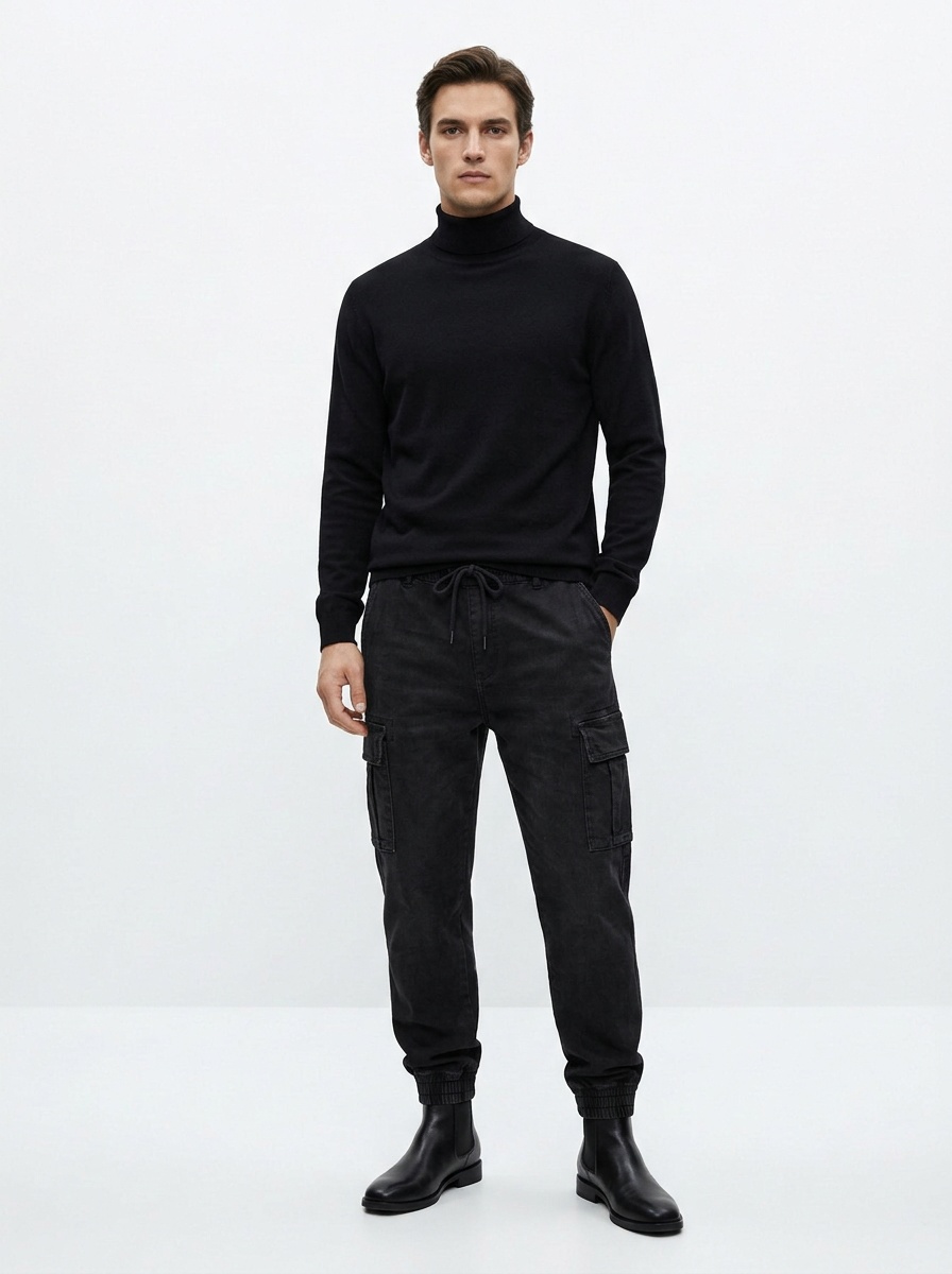 Loose Fit Thermal Cuffed Men's Cargo Pants for Outdoor Casual Winter Wear