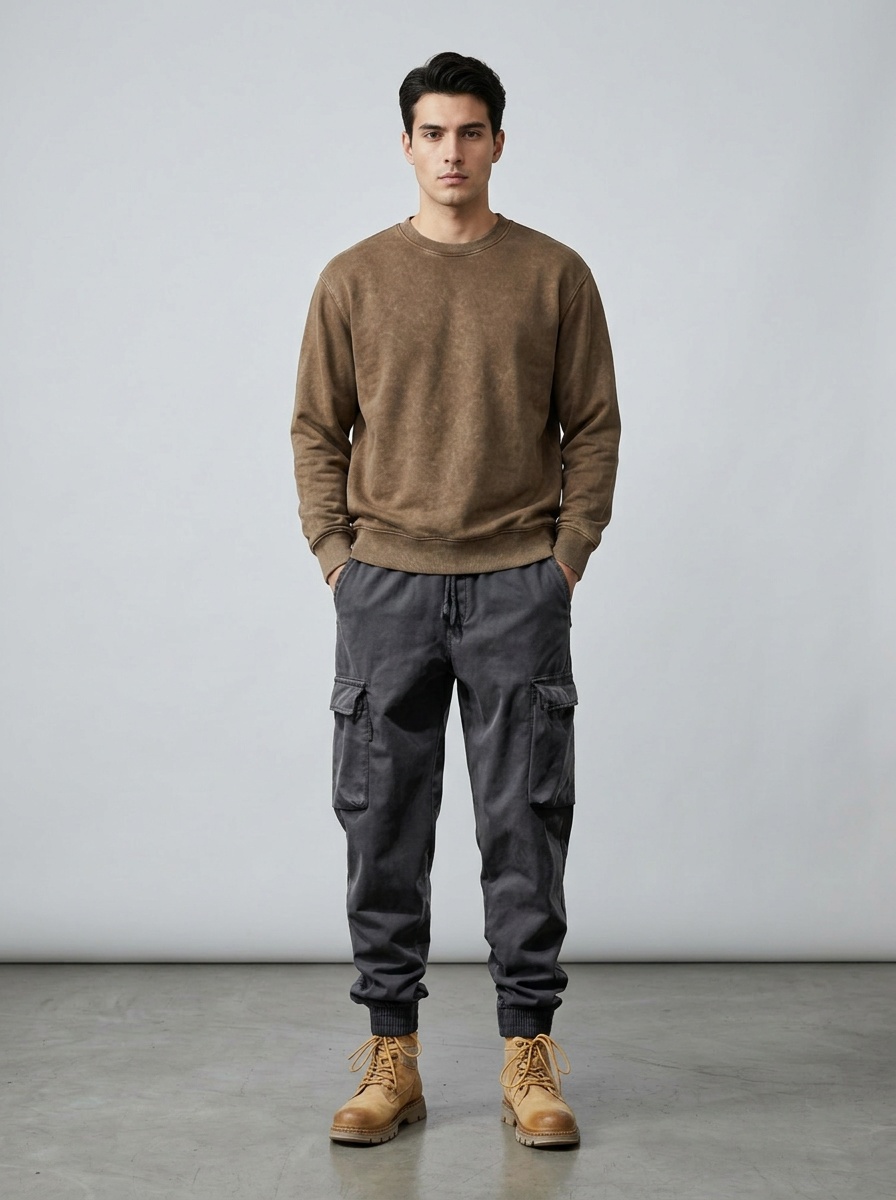 Loose Fit Thermal Cuffed Men's Cargo Pants for Outdoor Casual Winter Wear