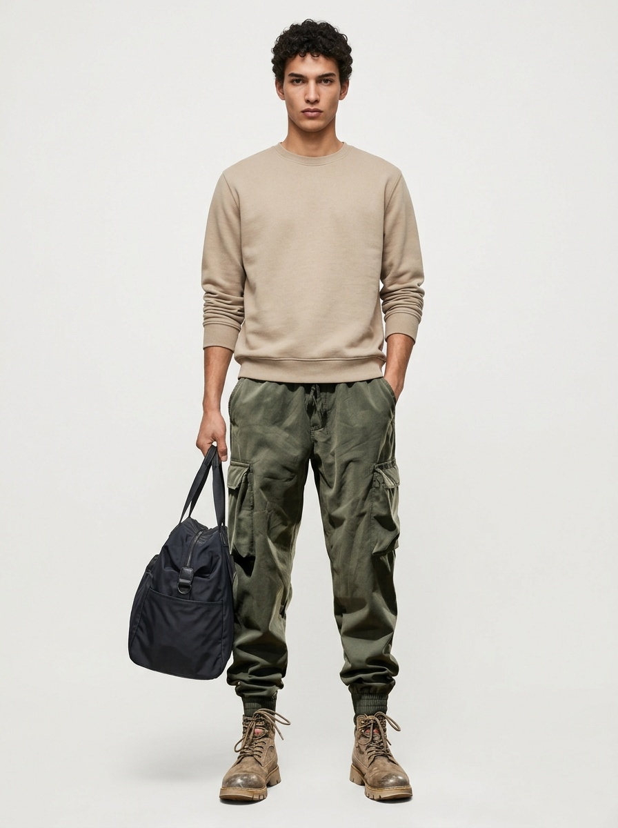 Loose Fit Thermal Cuffed Men's Cargo Pants for Outdoor Casual Winter Wear
