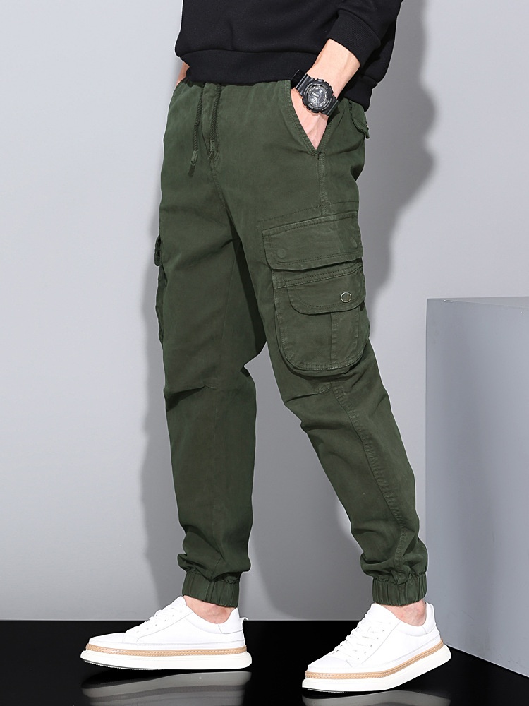 Relaxed Fit Stretch Multi-Pocket Men's Cargo Pants with Cuffed Ankle for Casual Wear