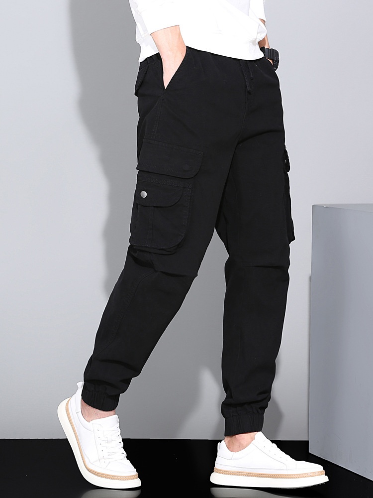 Relaxed Fit Stretch Multi-Pocket Men's Cargo Pants with Cuffed Ankle for Casual Wear