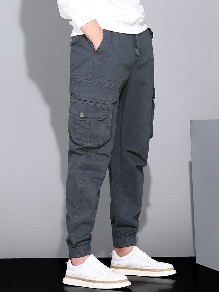 Relaxed Fit Stretch Multi-Pocket Men's Cargo Pants with Cuffed Ankle for Casual Wear