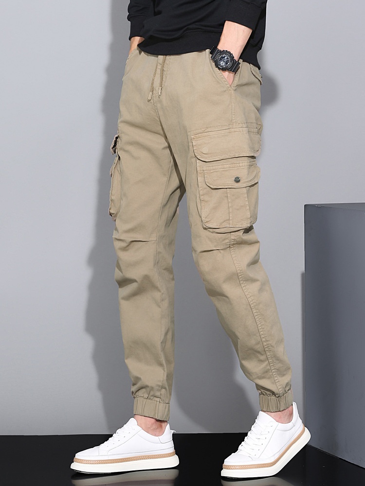 Relaxed Fit Stretch Multi-Pocket Men's Cargo Pants with Cuffed Ankle for Casual Wear