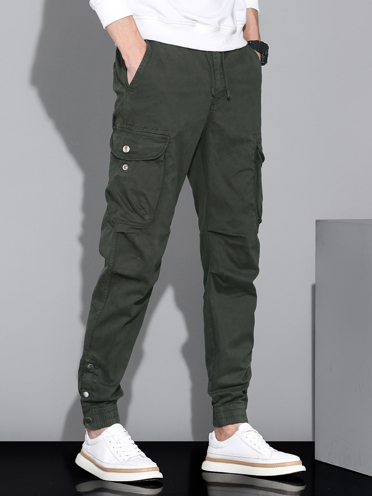 Minimalist Stretch Fit Cuffed Men's Cargo Pants for Outdoor Casual Wear
