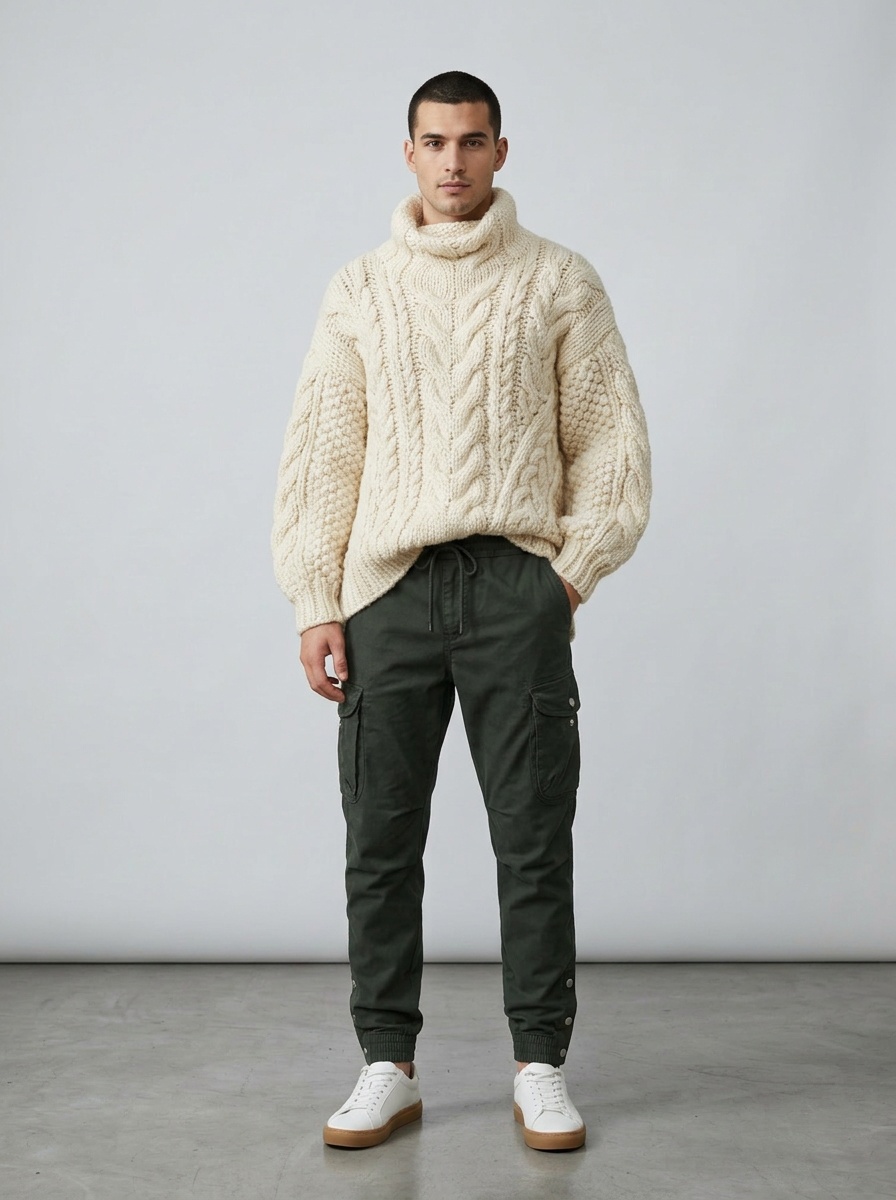 Minimalist Stretch Fit Cuffed Men's Cargo Pants for Outdoor Casual Wear