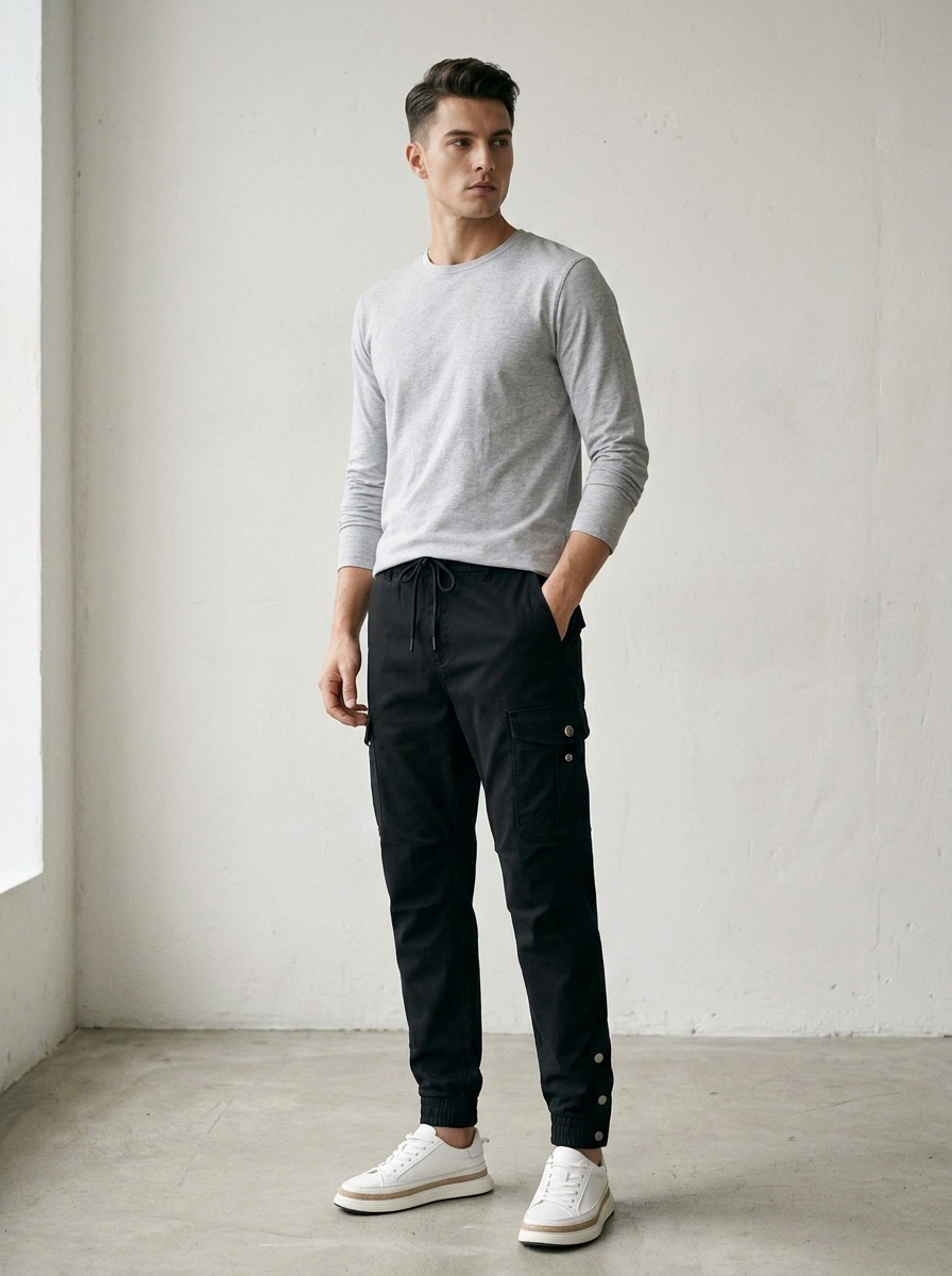Minimalist Stretch Fit Cuffed Men's Cargo Pants for Outdoor Casual Wear