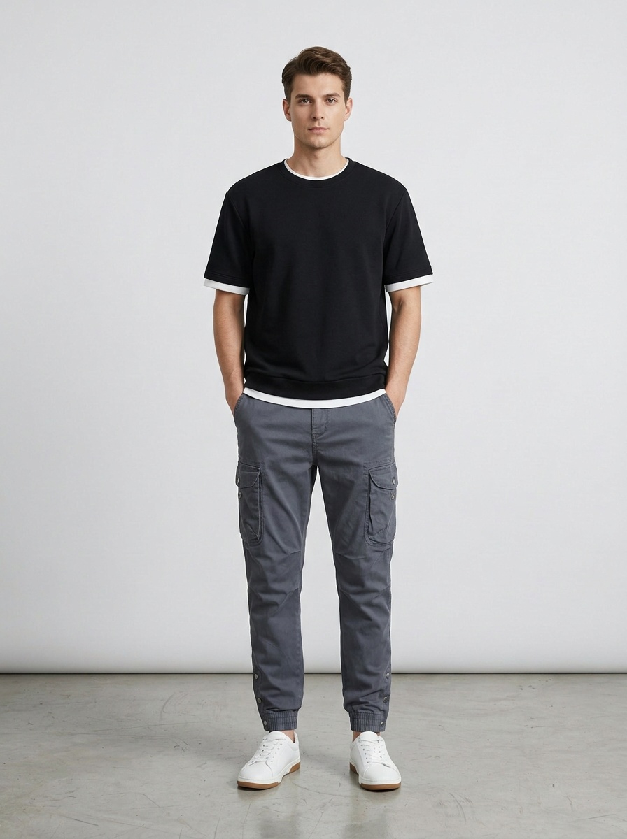 Minimalist Stretch Fit Cuffed Men's Cargo Pants for Outdoor Casual Wear