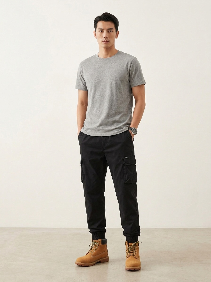 Pantalon cargo vintage fonctionnel multipoches à revers pour homme, idéal pour les activités décontractées en extérieur