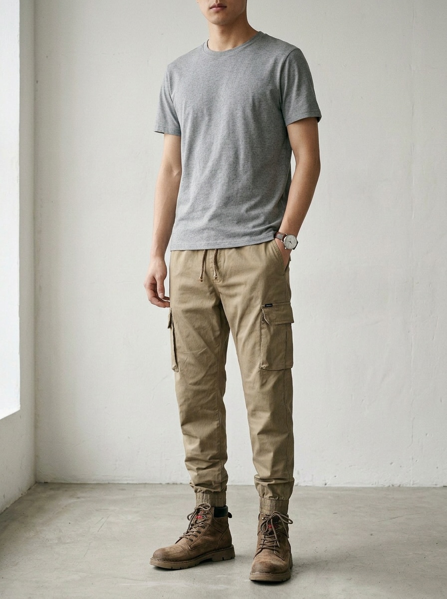 Pantalon cargo vintage fonctionnel multipoches à revers pour homme, idéal pour les activités décontractées en extérieur