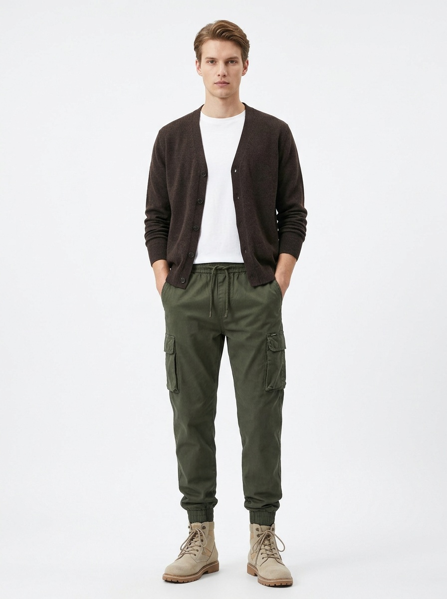 Pantalon cargo vintage fonctionnel multipoches à revers pour homme, idéal pour les activités décontractées en extérieur