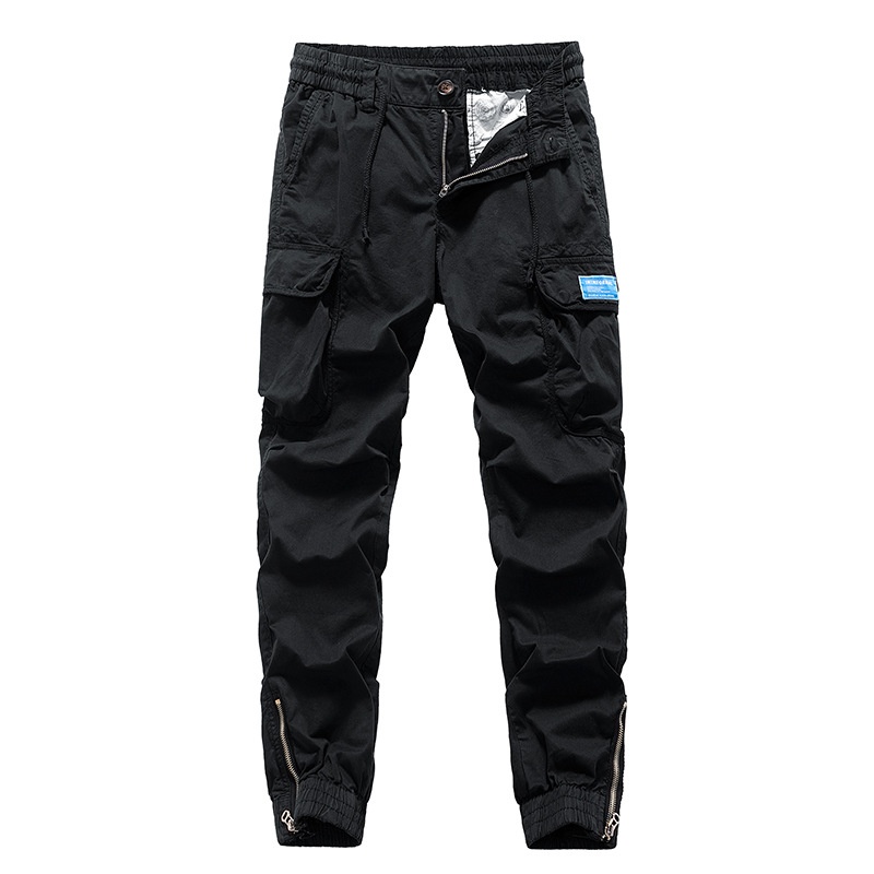 Zippered Multi-Pocket Men's Cargo Pants with Cuffed Hem