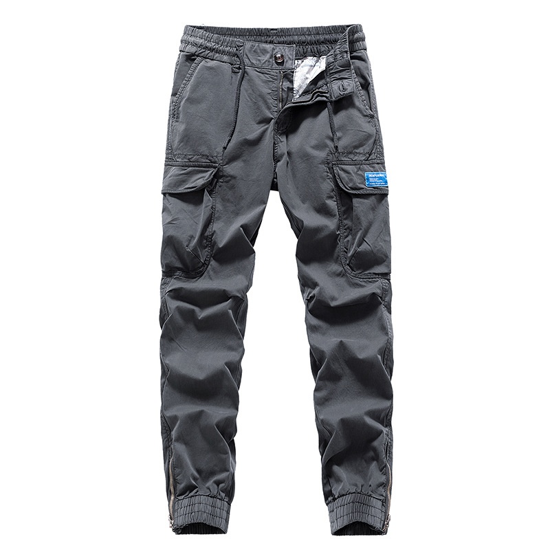 Zippered Multi-Pocket Men's Cargo Pants with Cuffed Hem